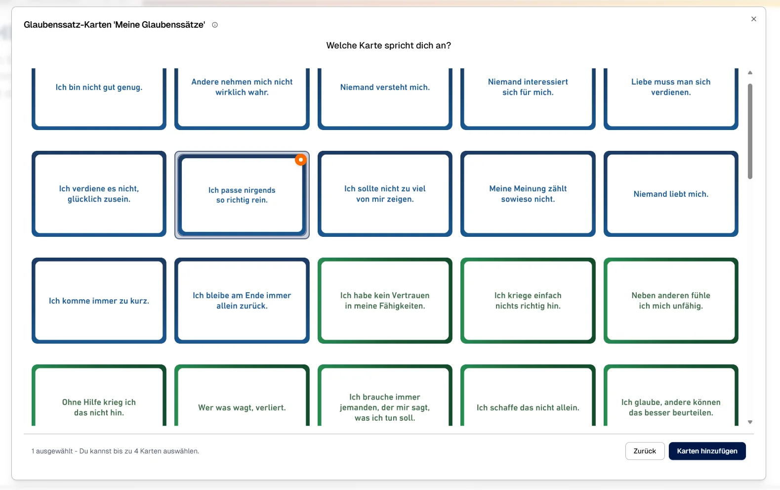 Klient wählt Glaubenssätze
