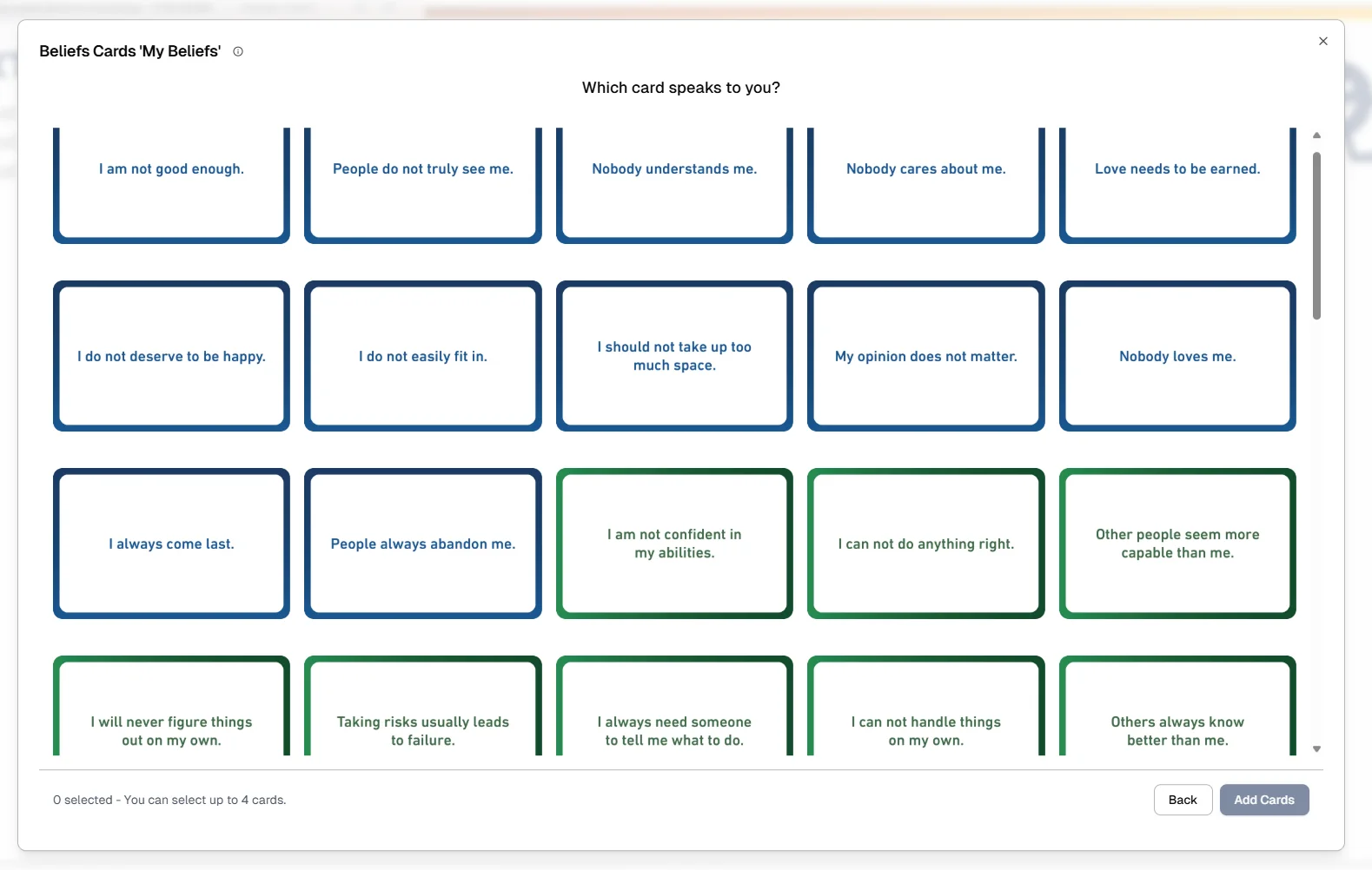 Client selects beliefs