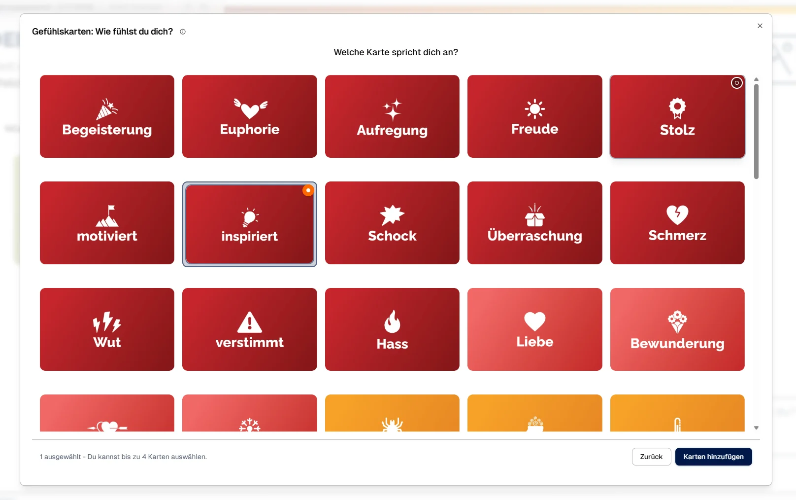 Klient wählt Gefühlskarten