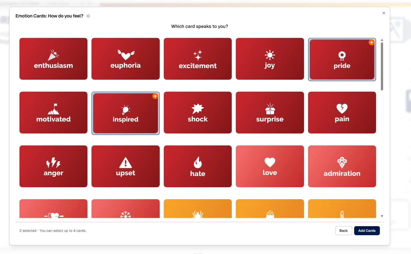Client selects feelings cards