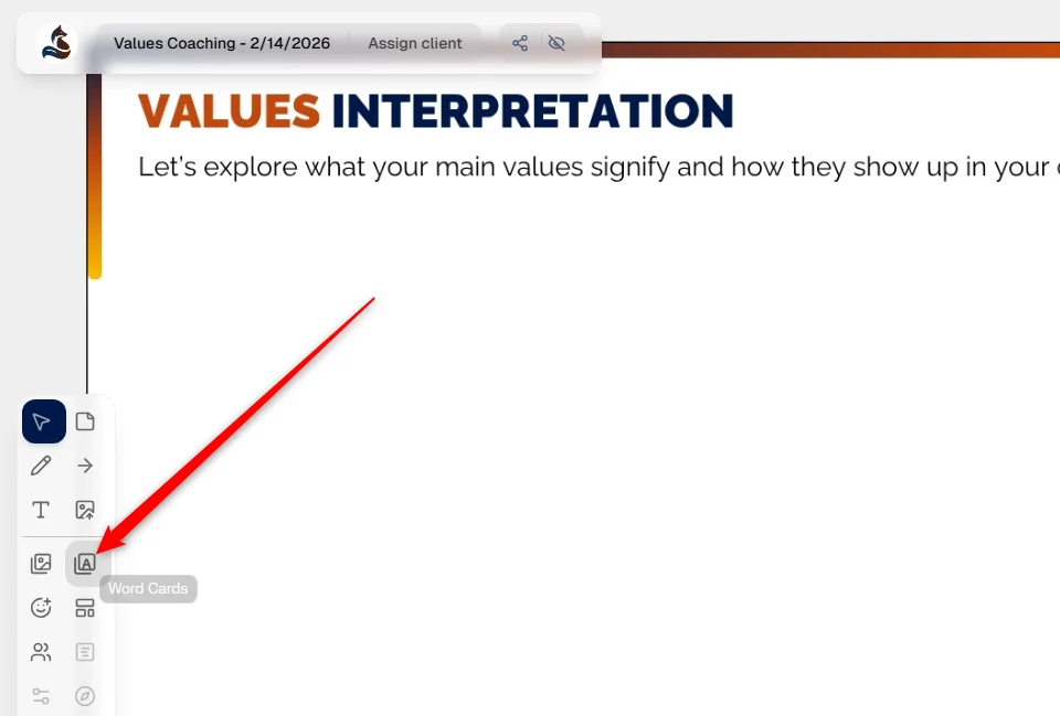 Open the values cards tool