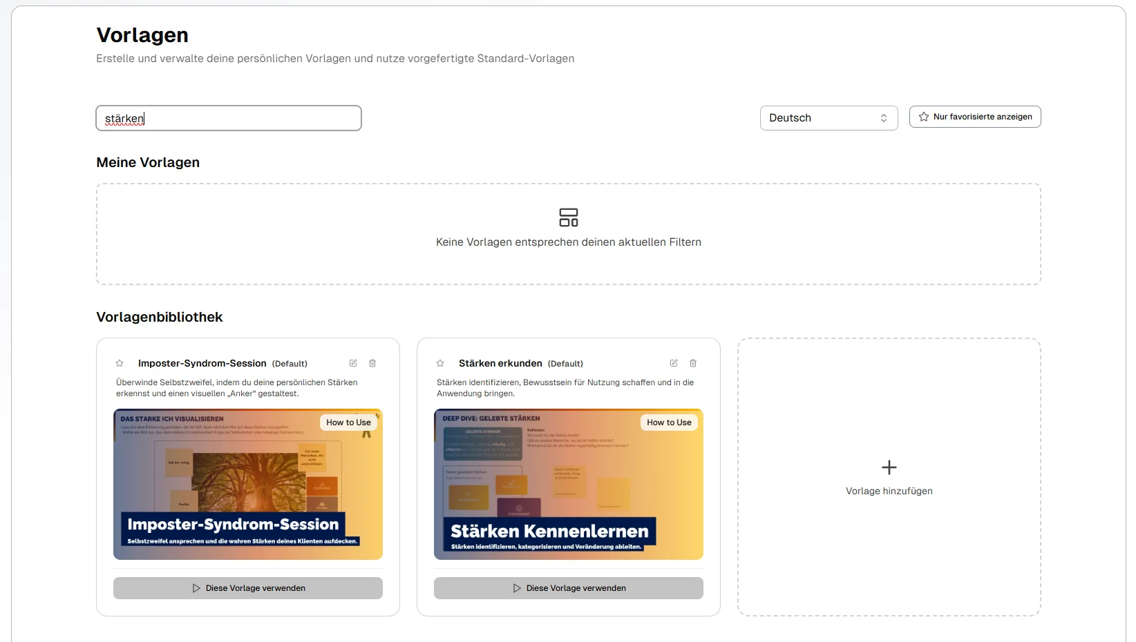 Session-Vorlage wählen