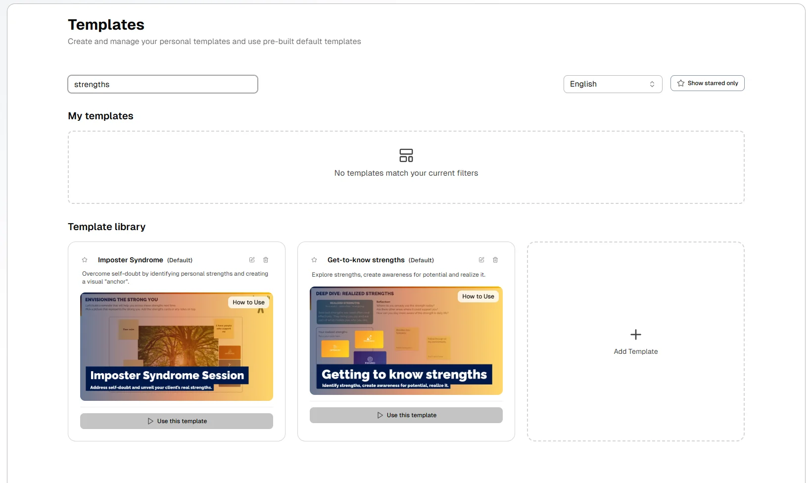 Choose a session template