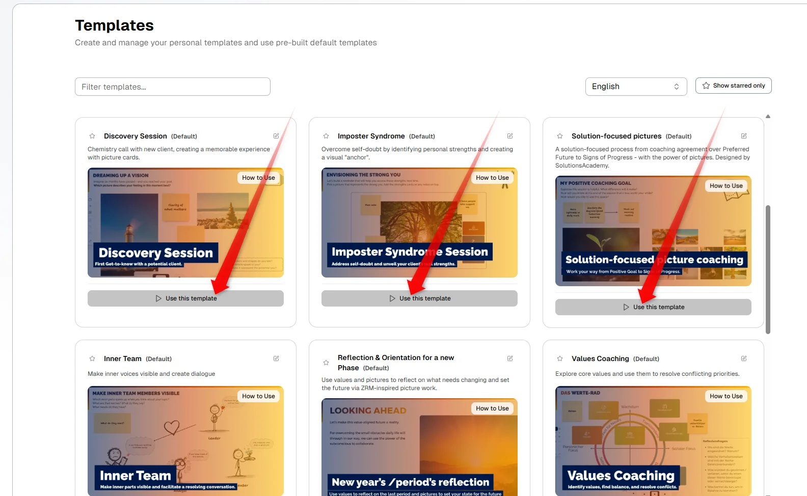 Start a new session with a template