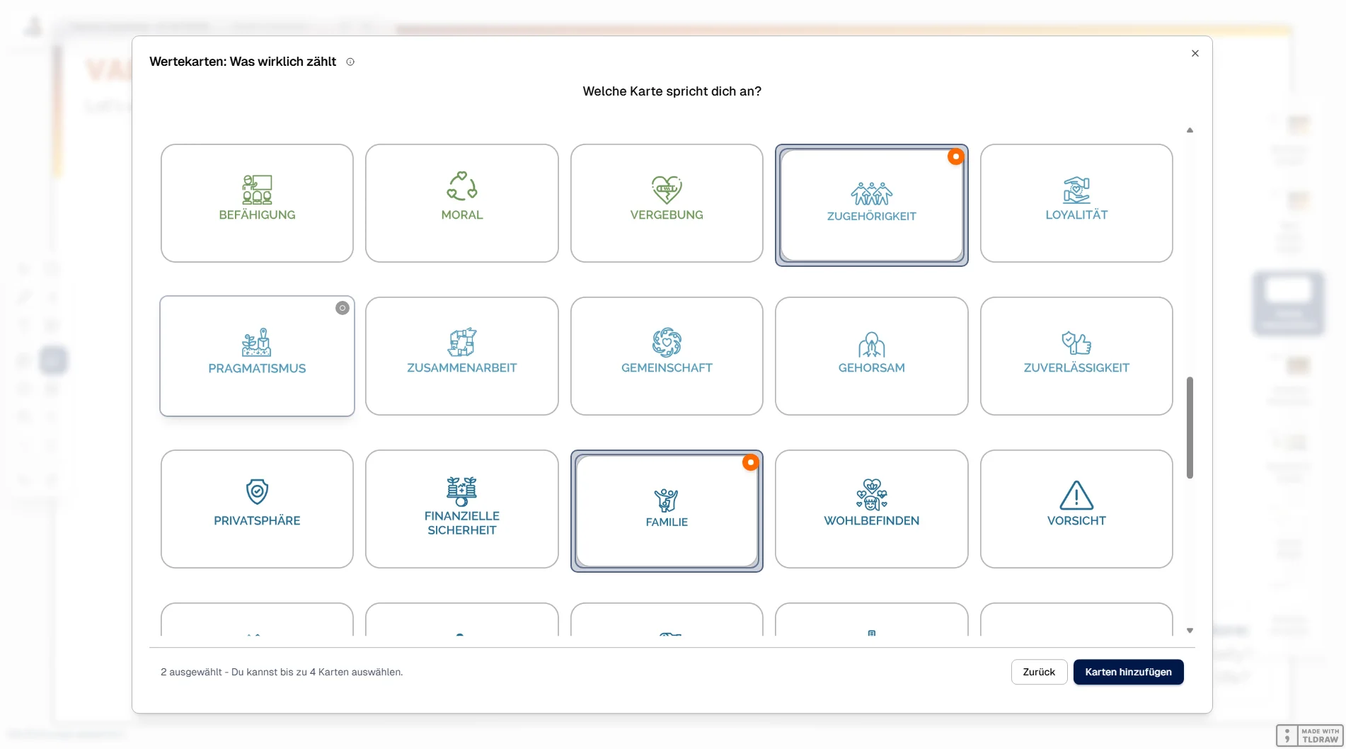 Klient stöbert und wählt Werte